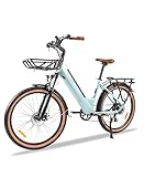 KAISDA E Bike Damen 26 Zoll Elektrofahrrad mit 7-Gang Schaltung, 36V 16AH Abnehmbarer Akku, 65 km Reichweite, 50NM Motor, Electric Bike für Stadt, Pendler und Freizeit, Leichtes Design in Weiß & Blau