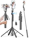 Face Tracking Gimbal Smartphone, 163CM Handy Stativ Ständer & Selfie Stick, 360 Rotation Verbessertem Stabil Quad, Abnehmbarer Fernbedienung, mit 1/4 Zoll Schraube Kompatibel iPhone Android für Vlog
