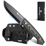 DRACHENADER Gürtelmesser quer AQUILA-X, 42a konformes Full Tang Jagdmesser aus D2 Stahl, Outdoor-Messer mit 10,7 cm Klinge, Kydex-Scheide, Klinge Schwarz – G10 Griff Grün