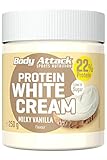 Body Attack Protein White Cream Milky Vanilla, 250 g, Brotaufstrich mit 22% Eiweiß, Protein-Cream ohne Zuckerzusatz, Palmölfrei und mit cremigem Vanillegeschmack