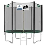 SONGMICS Trampolin Outdoor Ø 244 cm, Gartentrampolin für Kinder mit Sicherheitsnetz, Randabdeckung, Leiter, 180 cm hohe gerade Stangen, Stahl-Rahmen, schwarz-grün STR081C01
