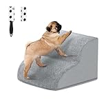 2 Stufen Hundetreppe für Bett und Sofa, LIANTRAL Haustiertreppe mit strapazierfähigem hochdichtem Schaumstoff und waschbarer Bezug und Tierhaarentferner-Rolle, reduziert Stress auf Tiergelenke, Grau