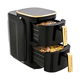 Heißluftfritteuse 2 Kammern, 2400W Airfryer 6L+6L Doppelkorb, 60°C–200°C, 11 Kochfunktionen, 60 Minuten Timer, Schwarz