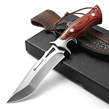 DRACHENADER Jagdmesser Feststehende Klinge,13 cm Klingenlänge Outdoor Messer Survival, M390-Stahl Gürtelmesser mit Lederscheide, Holzgriff für Camping