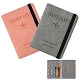 2 Stücke Reisepasshülle,Reisepass Organizer mit RFID-Blocker,PU Leder Passport Cover Impfpass Hülle für Damen und Herren Kreditkarten,Pässe Reisedokumente(Rosa, Grau)