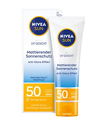 NIVEA SUN UV Gesicht Mattierender Sonnenschutz LSF 50 (50 ml), nicht fettende Sonnencreme für das Gesicht, sofort wirksame Sonnenmilch mit leichter Textur
