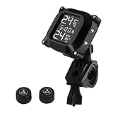 Kikuo Reifendruckkontrollsystem Motorrad, Kabelloser Tpms Motorrad, Tpms Reifendruckkontrollsystem Motorrad mit LCD-Display und 2 Externen Sensoren mit Einstellbarem Winkel, Wasserdicht