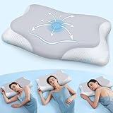 CloudÉtoile Ergonomisches Kopfkissen Memory Foam Kissen‑ 2‑in‑1, Orthopädisches Kissen für Seiten Rücken & Bauchschläfer, Nackenstützkissen Kopfkissen Seitenschläfer Hellgrau 64x38x12cm