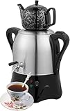 Elektrischer türkischer Teebereiter mit Warmhaltefunktion - 3L Edelstahl Teekanne & 1L Keramik Teekanne für Kaffee, Duftender Tee, Türkischer Tee