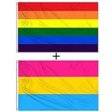 90x150cm Regenbogenflagge und Pansexual Pride Flag,3x5 Fuß Pansexualität Flagge,Rainbow Gay Pride Flagge(2 Stück）