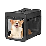 Fudajo Faltbare Transportbox für Hunde, Katzen M (58x46x53 cm), robust, leicht, sicher, Hundebox mit entnehmbarem Kissen, Schwarz