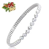 HAQI Magnetarmband für Damen Edelstahl Elastisches Armband Energie Magnetfeldtherapie Arthritis Schmuck Dehnbar (Silber 17cm)