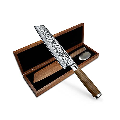 adelmayer® Damastmesser - Kiritsuke Messer (Klinge: 18 cm) - handgeschliffen - Damast-Küchenmesser aus japanischem Profi-Damaszener-Stahl - mit Holzgriff & edlem Zubehör