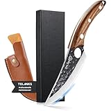 TELANKS Japanisches Messer Outdoor Scharf, Japanisches Küchenmesser Profi Scharf, Handgemachte Ausbeinmesser, Grillmesser mit Lederhülle