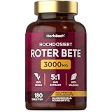 Rote Beete Tabletten 3000mg | 180 vegane Tabletten | Beete Superfood | Hochwirksame Blutdruck- und Verdauungsunterstützung | von Horbaach