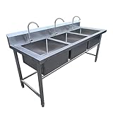 SdaryWare 3-Fach-Spüle aus Edelstahl für den gewerblichen Gebrauch, freistehende Dreifachspüle, 149 cm L x 60 cm B x 80 cm H