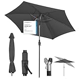 Sekey® 270cm Sonnenschirm mit Kurbel und Auto Kippen, Marktschirm für Terrasse，Balkon & Garten, Windfest Stabil UPF 50+,Grau,Rund