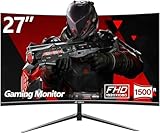 CRUA 27'' Curved Gaming Monitor, FHD 1080P, 200Hz, 1ms GTG, 1800R Curvature, FreeSync, Low Motion Blur, Eye Protection, VESA Mount, HDMI & DP, Black