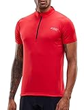 Herren Kurzarm Radtrikot Fahrradtrikot Fahrradbekleidung für Männer mit Elastische Atmungsaktive Schnell Trocknen Stoff (Red, XL)