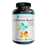 Hochdosiert 150mg 5-HTP pro Tagesdosis aus Griffonia Samen mit L-Theanin und Vitamin B6, 180 Kapseln - made in Germany - vegan