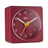 Braun klassischer analoger Quarz-Reisewecker in Rot/handlich/ruhiges Präzisions-Quarzuhrwerk (neueste Generation) / leuchtende Zeiger & Ziffernkranz/Crescendo-Alarm/Modell BC02R