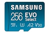 Samsung EVO Select microSD-Karte + SD-Adapter, 256 GB, Speicherkarte für Smartphone und Tablet, UHS-I U3, Full HD, 130 MB/s Lesen, MB-ME256KA/EU