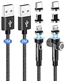 Kuulaa Magnet Ladekabel, Magnetisches Ladekabel [2Stück, 1M+2M], USB C Magnet Kabel 360° und 180° Drehbar Ladekabel Magnetisch Kompatibel mit iPhone/USB C/Micro USB