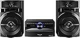 Panasonic Mini-System, 300 W, 2-Wege-Lautsprecher, Woofer:13 cm, CD-Player, CD-R/R W, Bluetooth, USB, 30 FM/15AM RDS, AUX, Audio-Qualität, blaue Beleuchtung, Schwarz FM/AM RDS-Radio blau