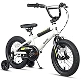 AVASTA 14 Inch Little Kids Bike für 3 4 5 Jahre alt Jungen Mädchen Beiginner Riders BMX Style Fahrrad mit Stützrädern Coaster & hinten V-Bremse, Weiß