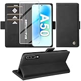 Handyhülle für Samsung Galaxy A50 Hülle mit Schutzfolie, Standfunktion Kartenfach Wallet Premium Leder Schutzhülle A50/A30S Flip Case Cover Stoßfeste Klapphülle A50/A30S 6,4 Zoll (Schwarz)