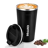 CMKJ Thermobecher Edelstahl,Kaffeebecher to Go,Vakuumisolierter Edelstahlbecher, Kaffeetasse mit Deckel für Tee Kaffee Heißes Kaltes Wasser Kaffee Reisebecher (Schwarz,18oz/510ml)