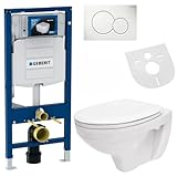 Belvit Wand WC Set spülrandlos Weiß mit Softclose WC Sitz und Geberit UP100 Vorwandelement aus Keramik