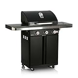 LANDMANN Rexon cooK PTS 3.1 Gasgrill | 3+1 stufenlos einstellbare Edelstahlbrenner | cooK-Zone für die perfekte Beilage | Doppelwandiger Deckel mit integriertem Thermometer, emaillierte Grillroste