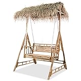 2-Sitzer-Schaukelbank mit Palmblättern, ShGaxin Hollywoodschaukel, Gartenstühle, Bambus 202 cm