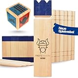 FrotzDesign® Kubb Extreme - Das Neue Königsblaue Premium Wikingerspiel | Hochwertig Robust - Original Outdoor Spielzeug aus Holz | Jetzt mit Würfel Outdoor Spiele für Kinder Gartenspielzeug Kinder