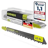 KIRNER Stichsägeblätter Holz 10 Stk. [ bis zu 5x mehr Schnitte ] extrem feiner & gerader Schnitt (3-30mm) in Holz & Kunststoff - für alle T-Schaft-Stichsägen - Feinschnitt Sägeblatt