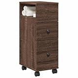 QJBSAVVA Schmaler Aufbewahrungsschrank mit 2 Schubladen und 4 Rollen Eichen-Optik Holzwerkstoff 23x33x65cm Mobiler Organizer für Badezimmer Küche Wohnzimmer