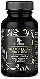 Luondu Vitamin D3 20.000 I.E + Vitamin K2 MK7 200 mcg Depot (180 Kapseln Vegan) Vitamin D3 K2 Kapseln hochdosiert I Ohne Zusätze, Hergestellt in DE