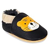 IceUnicorn Krabbelschuhe Baby Jungen Mädchen Lauflernschuhe Baby Weicher Leder Babyhausschuhe Kleinkind Babyschuhe(Tiger Schwarz, 12-18 Monate)