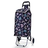Hoppa 47L Einkaufstrolley Einkaufsroller Einkaufswagen Wagen (Schmetterlinge Marineblau)