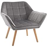 HOMCOM Einzelsessel Ohrensessel Relaxsessel Sessel mit Samt erhöhte Beine samtartiges Polyester skandinavisch Grau 64 x 62 x 72,5 cm