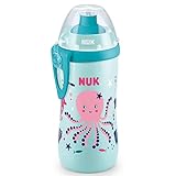 NUK Junior Cup Kinder Trinkflasche mit Chamäleon-Effekt | 18+ Monate | mit Farbwechsel | auslaufsicherer Trinklernbecher mit Push-Pull-Trinktülle | Clip & Schutzkappe | BPA-frei | 300 ml | blaugrün