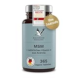 MSM + Vitamin C - 2000mg Methylsulfonylmethan + natürliches Vitamin C (Acerola) - 365 vegane Tabletten für 6 Monate - ohne Zusatzstoffe - laborgeprüft - Balanced Vitality