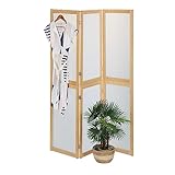 Relaxdays Paravent, 3-teilig, Faltbarer Raumtrenner, HxB: 180x136,5 cm, Kunststoff & Bambus, Trennwand innen, Natur/weiß