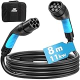 EVDANCE Typ 2 Ladekabel | 11kW | 16A | 8m | 3-Phasig | Typ 2 auf Typ 2 | mit Tasche für E Auto EV/PHEV, Kompatibel mit i3, ID.3, ID.4, E-Tron und Anderen PHEV/EV