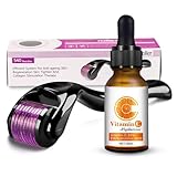 Shefave Vitamin C Serum Microneedling Set, Derma Roller 0.5mm mit Vitamin C Serum Gesicht, 540 Titanium Dermaroller, Pigmentflecken & Pickelmale Entferner, Anti-Aging Falten Micro Infusion System