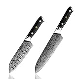 Damaso 2er-Damastmesser Set, Santokumesser Black Pearl Messerset Damast, Japanische Messer Set, Küchenmesser Set aus 67 Lagen Damaststahl
