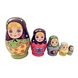 ULTNICE 5er Set Traditionelle Russische Holzmatrjoschka Puppen im Originaldesign Handbemalte Schachtelpuppen für Kinder und Sammler Dekorative Geschenkidee mit Mehreren Ebenen