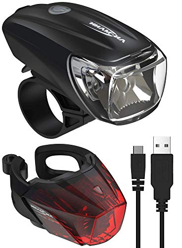 ANSMANN Fahrradlicht Set StVZO zugelassen mit CREE LED / 140 m Leuchtweite 35 Lux 170 Lumen IPX4 Akkubetrieben aufladbar über USB / Radlicht Set bestehend aus Vorderlicht & Rücklicht
