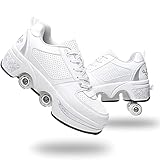 Roller Skate Shoes Rollschuhe Schuhe Mit Rollen Skateboardschuhe,Inline-Skate, verstellbar Damen Schuhe mit Rollen für mädchen (36, White Silver)